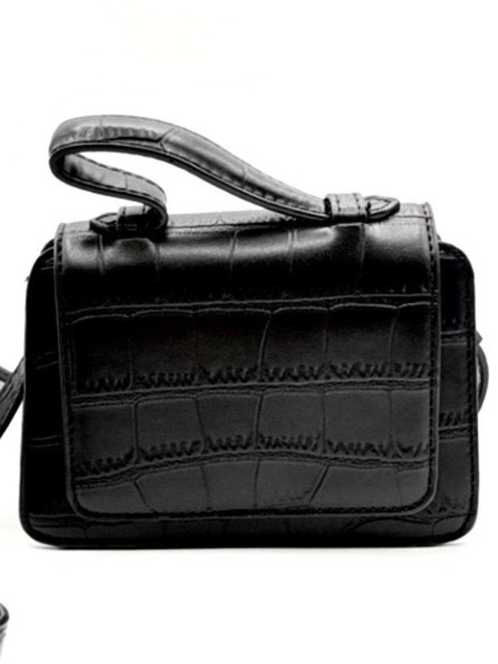 Black Croc Embossed Mini Top Handle Crossbody Bag